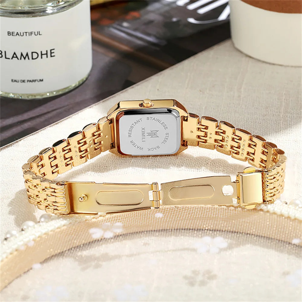 Reloj cuadrado con pulsera de aleación de oro