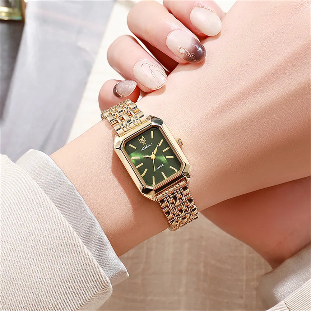 Reloj cuadrado con pulsera de aleación de oro