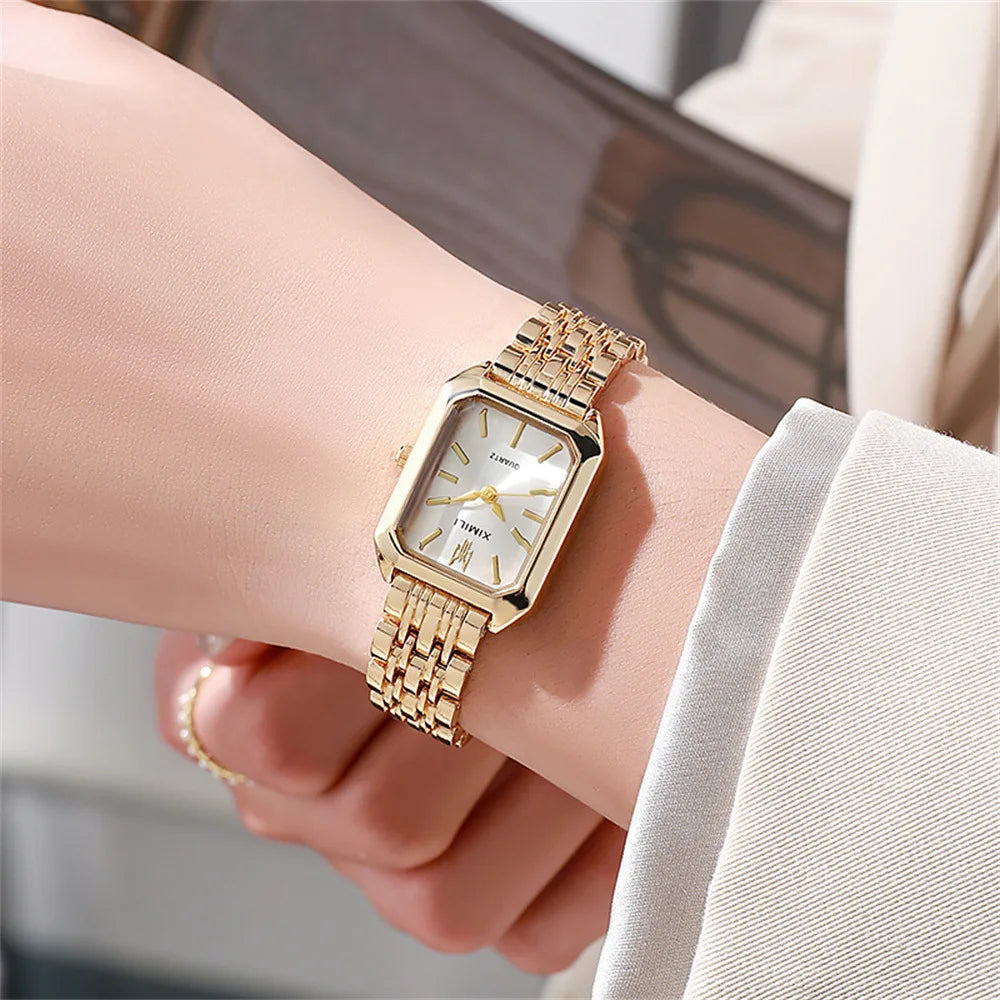 Reloj cuadrado con pulsera de aleación de oro